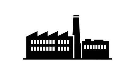 Obraz premium Black factory icon with smokestack, industrial building silhouette on white background