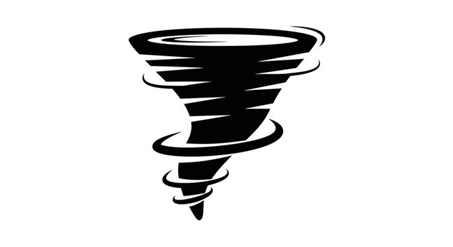 Black Silhouette of a Tornado or Cyclone on White Background