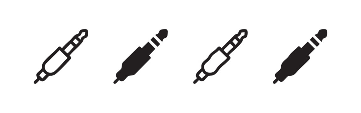 Audio Jack Icon Set - Outline and Solid Styles