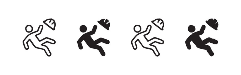 Naklejka premium Falling Person Icon Set: Man Slipping and Dropping Hard Hat