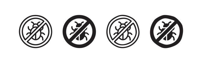 Bug or insect prohibition icons, silhouette and outline, black and white, vector graphics © liubomir118809