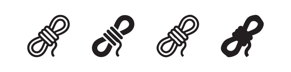 Set of four icons: coiled rope, outlined and solid black versions. © liubomir118809