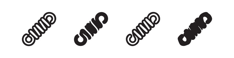 Set of four icons: wound rope, outlined and solid black versions. © liubomir118809