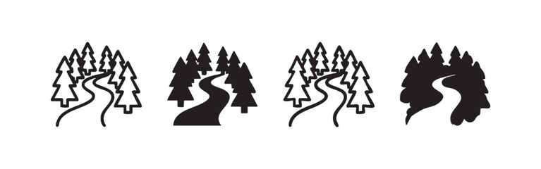 Winding Forest Road and Pine Trees Nature Landscape Icon Set © liubomir118809