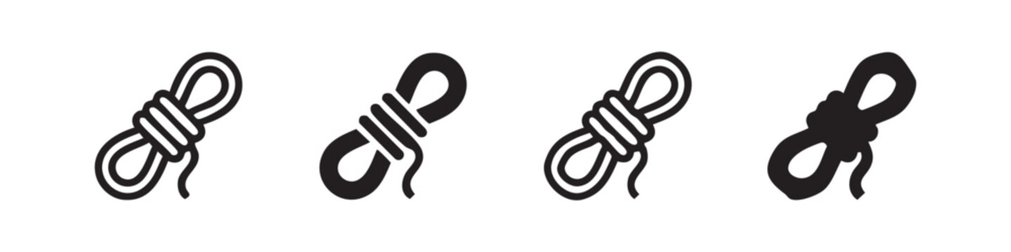Set of four icons: coiled rope, outlined and solid black versions.
