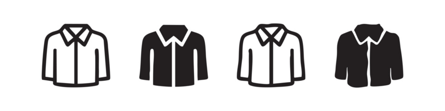 Long sleeve shirt icons set. Clothing, apparel, fashion, and wardrobe staple concept.