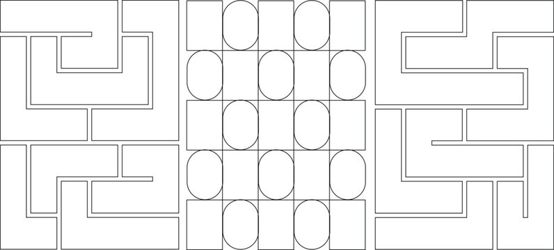 Abstract Geometric Maze and Oval Pattern Set for Minimalist Design