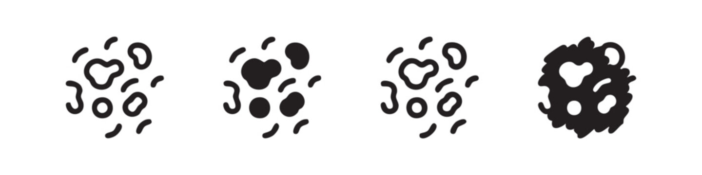 Skin bacteria or rash icon set. Vector illustration of dermatology, skin health, and microscopic organism symbols.