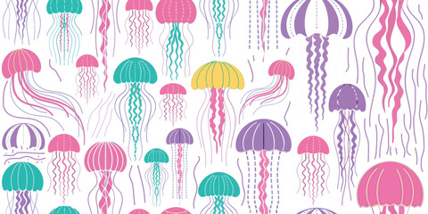 Beautiful underwater jellyfish colorful seamless vector pattern illustration © MD Abdul Al Safi