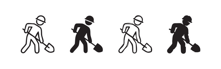 Construction worker digging icon set with shovel © liubomir118809