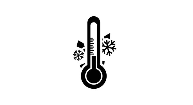 Cold Temperature Thermometer Icon with Snowflakes and Ice Crystals