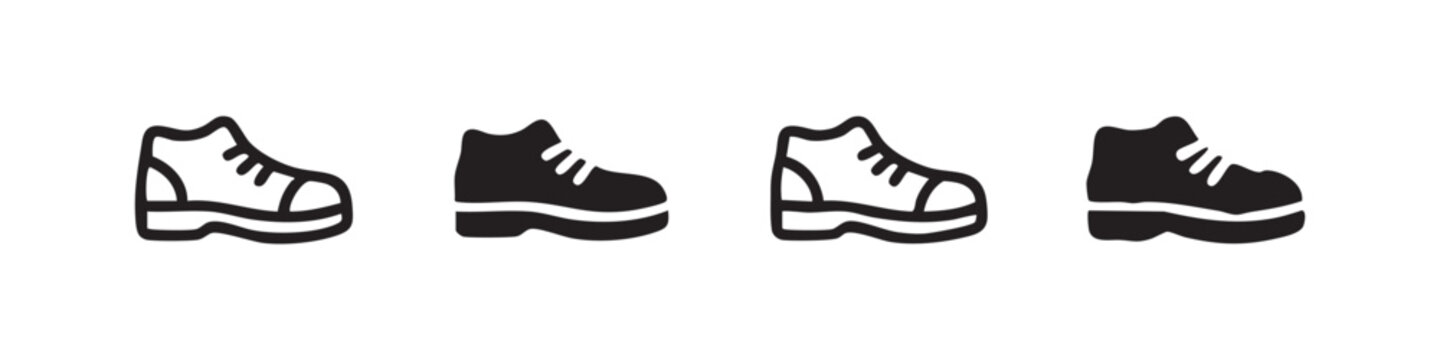 Four icons of shoes or boots, in different styles, suitable for fashion, sports, or workwear.