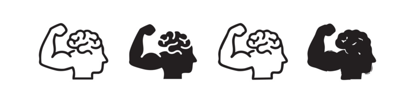 Brain and bicep icon set, vector illustration