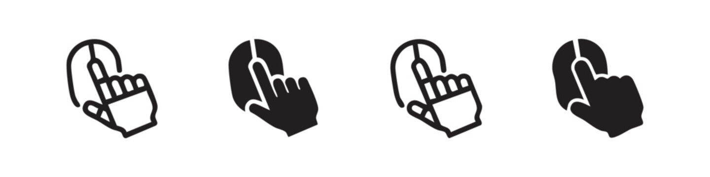 Collection of icons showing a computer mouse with a finger clicking