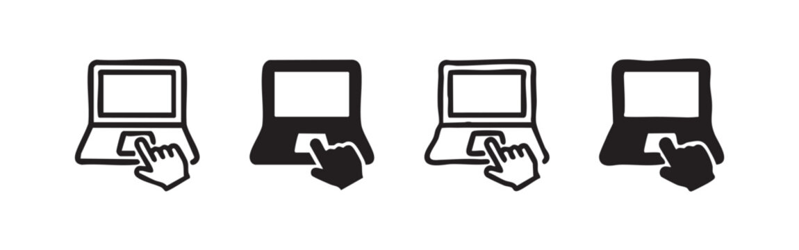 Hand icon pressing a laptop keyboard or trackpad