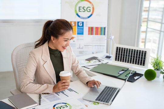 ESG consultant in office. professional business people in Environmental, Social, and Governance project.