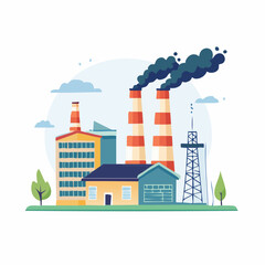 Obraz premium Industrial Factory with Smoke Stacks and Power Line