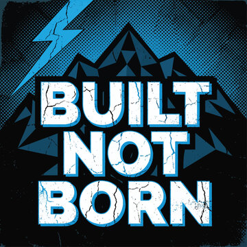 Dynamic motivational graphic with cracked text, lightning and mountain burst