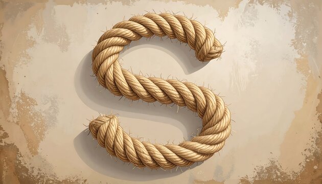 Rope forms S-shape against aged, parchment-like background with textured edges, creating a nautical feel