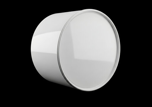 Isolated glossy white cylindrical drum container mockup, industrial storage barrel for branding, packaging design, logistics