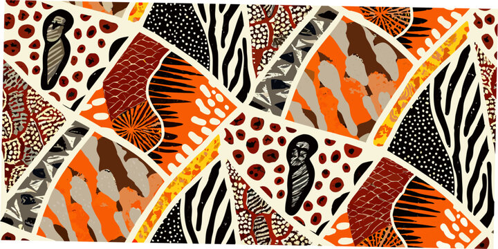 Animal print pattern with silhouettes vibrant colors and abstract shapes