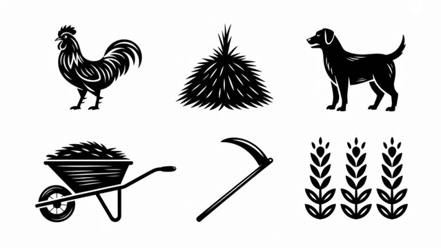 Agricultural Hand-Drawn Line Art Collection &ndash; Farm Animals & Equipment