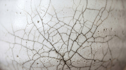 Obraz premium A close-up view of a cracked surface with a network of fine lines and brown cracks on a white background.
