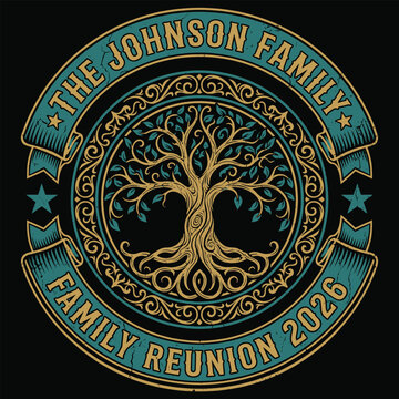 Elegant vintage tree logo design for the johnson family reunion, event poster and branding