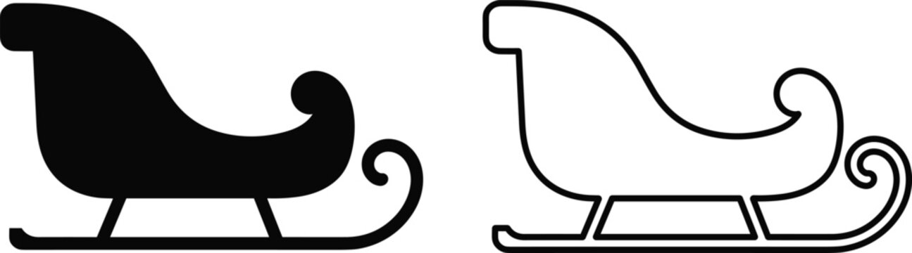 Black and white sleigh icons, christmas transport graphic