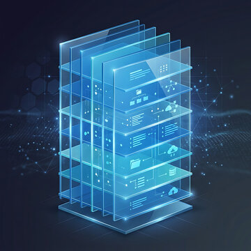 3d blue digital cube with glowing network lines and dots illustration