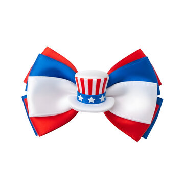 4th of july themed bow tie with uncle sam hat isolated on transparent background