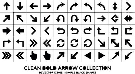 Fototapeta premium Arrow icons, bold black arrows, vector symbols, direction signs, navigation elements