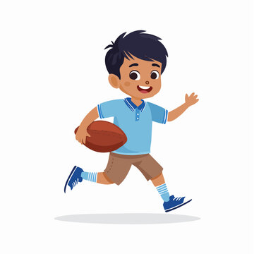 Cartoon Boy Running with Rugby Ball