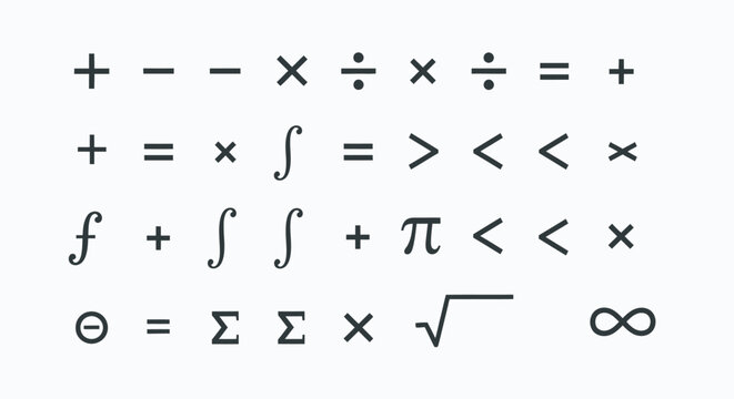 Mathematical Symbols and Formulas on White Background