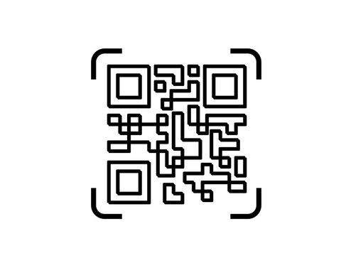 Black and white QR code design on transparent background.