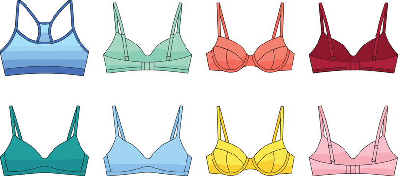 Stylish Women Bra Vector Collection Featuring Colorful Lingerie and Fashion Underwear Designs for Modern Apparel Illustration and Clothing Projects