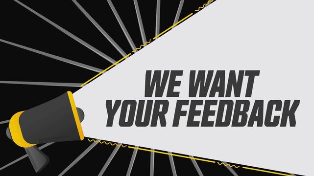 Megaphone with We Want Your Feedback text, customer survey concept.