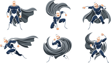 Obraz premium Illustration Set of Superhero in Action, Dynamic Poses with Cape for Websites, Apps, and Digital Media Designs