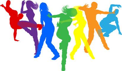 Plakat Street dancers dancing silhouette hip hop dance silhouettes poses set