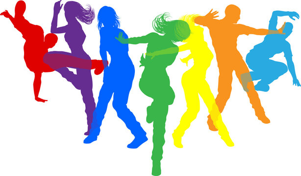 Street dancers dancing silhouette hip hop dance silhouettes poses set