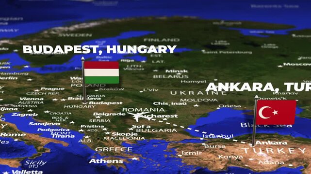 Flight From Ankara TURKEY to Budapest HUNGARY with flag pins