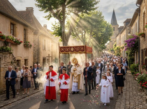 Poch&oacute;d na Boże Ciało, Sypanie kwiatami, uliczna procesja, 