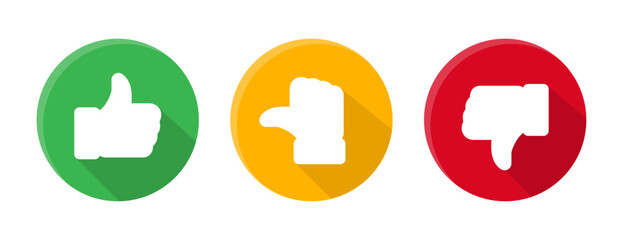 Like dislike neutral icons, Thumb up down feedback rating symbols in circle with long shadow vector illustration © Kingwardobe