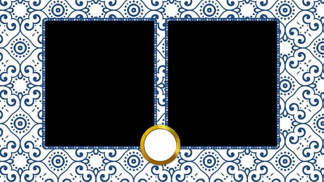 Blue and White Azulejo Pattern Background with Double Photo Frame