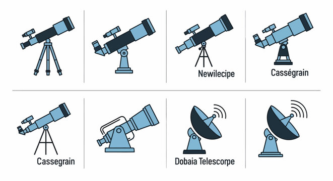 Telescope Types Collection: Reflector, Refractor, Dobsonian, Cassegrain