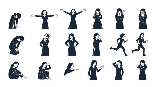 Various emotion of women showing different expressions Icon Sheet Vector