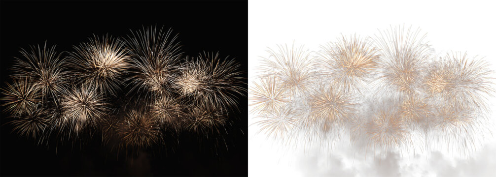 glowing golden fireworks bloom on black background with luxury festive sparkles and elegant digital celebration texture design