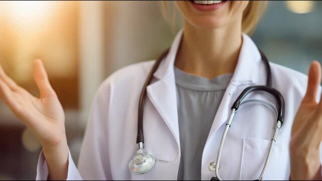 Smiling female doctor making a heart shape with her hands showing her love and support for patients