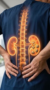 Internal organ affliction: kidney stone, severe pain, body discomfort, crystal form, renal calculus, urinary problem, deep distress, system damage.