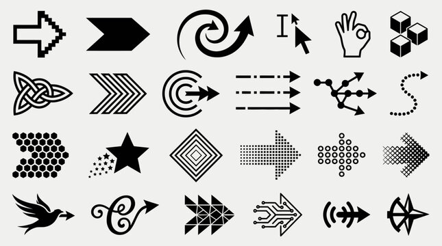 A collection of various black and white arrows and symbols are displayed.